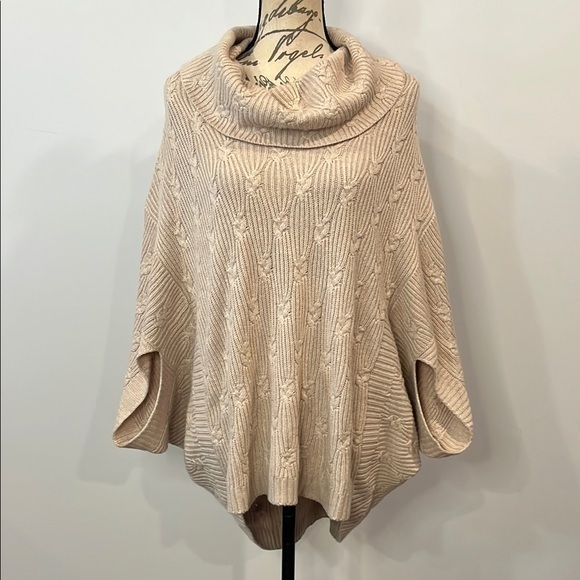 Neiman Marcus Sweaters - Neiman Marcus cable twist poncho sweater L wool angora cashmere L